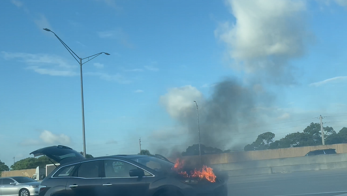 Car fire causing delays on northbound I-95 exit to PGA Blvd.