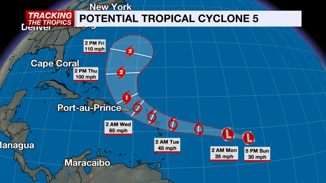 Potential Tropical Cyclone 5 forecast to become category 2 hurricane