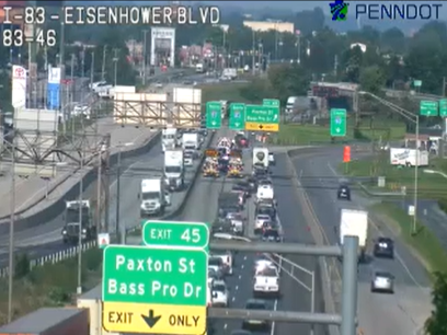 Two-vehicle crash blocks traffic on Interstate 83 in Dauphin County, Pa.