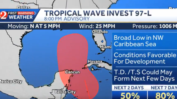 Invest 97-L: Disturbance near Florida gains strength, likely to become tropical depression next week