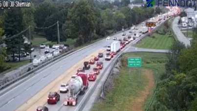 Traffic backs up after crash blocks Route 30 in York County, Pa.