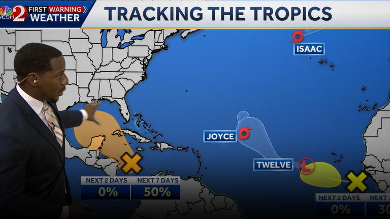 NHC tracking multiple areas of interest, including Hurricane Isaac and Tropical Storm Joyce