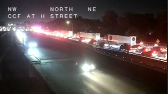 A three-vehicle accident has closed the lanes of Business 80 in Sacramento