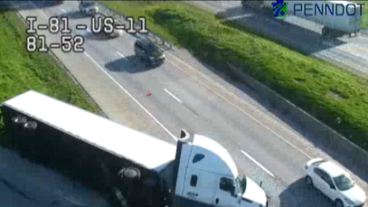 Tractor-trailer overturns on Interstate 81 ramp in Cumberland County, Pa.