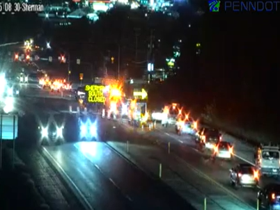 Lane blocked due to a crash on Route 30 in York County, Pa.