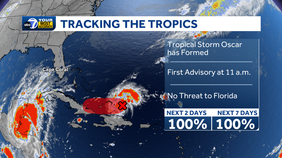 Tropical Storm Oscar forms near the southern Bahamas