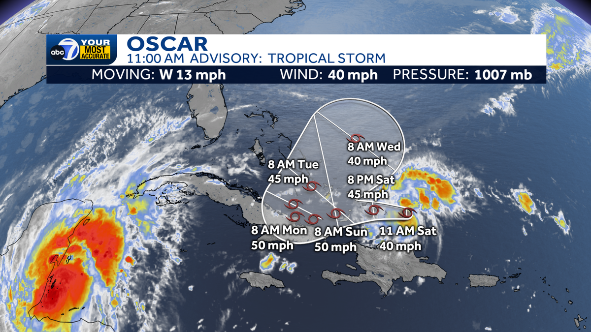 Tropical Storm Oscar forms near the southern Bahamas