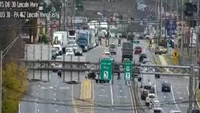 Three-vehicle crash blocks traffic on Route 30 in Lancaster County, Pa.