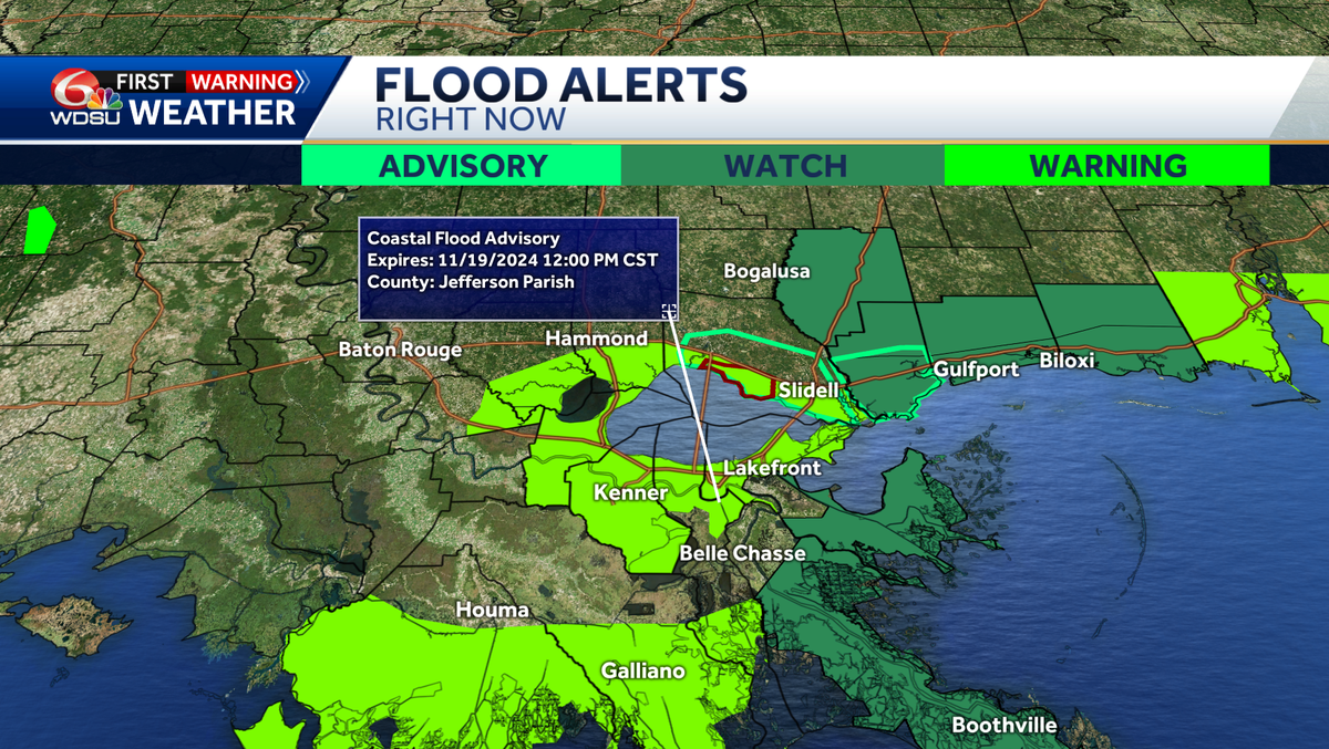 Southeast Louisiana Tuesday flood advisories