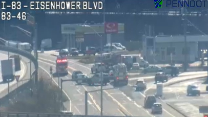 Traffic backs up after crash blocks road in Dauphin County, Pa.
