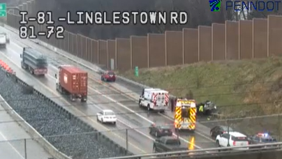 Rainy crash blocks Interstate 81 in Dauphin County, Pa.