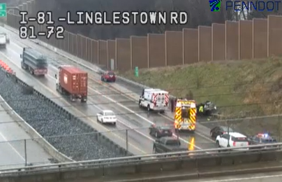 Rainy crash blocks Interstate 81 in Dauphin County, Pa.