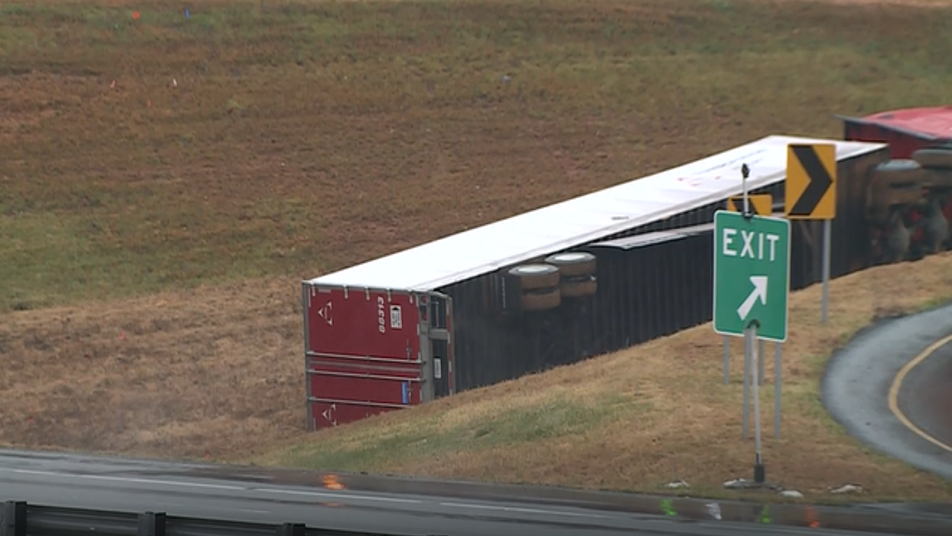 Overturned tractor-trailer shuts down highway ramp in Winston-Salem