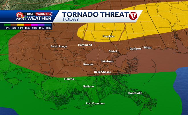 New Orleans severe weather tornado watch Wednesday