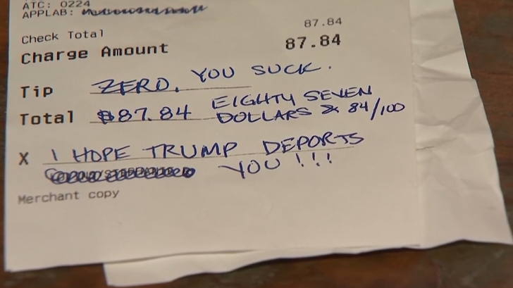 Hateful message left on Ohio restaurant receipt goes viral