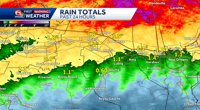 New Orleans area rainfall totals