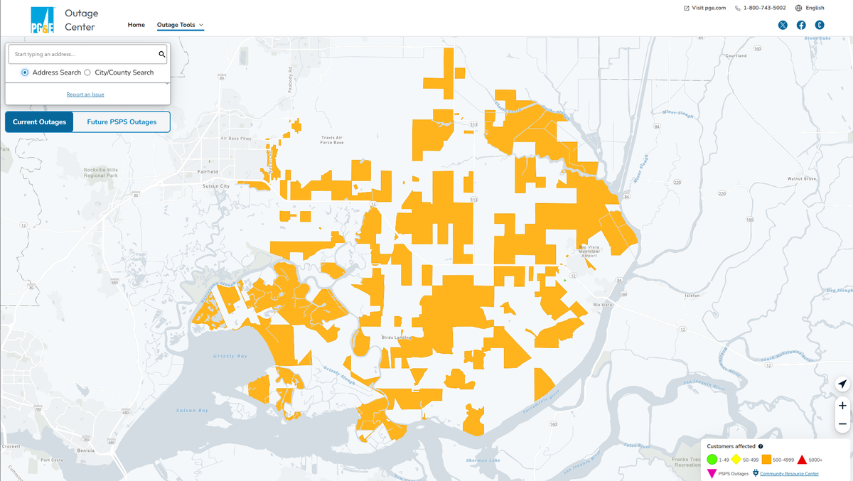 4,000 PG&E customers lose power in Solano County