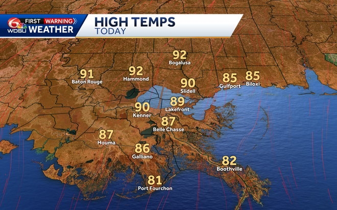 Upper 90s is what it'll feel like this afternoon in New Orleans