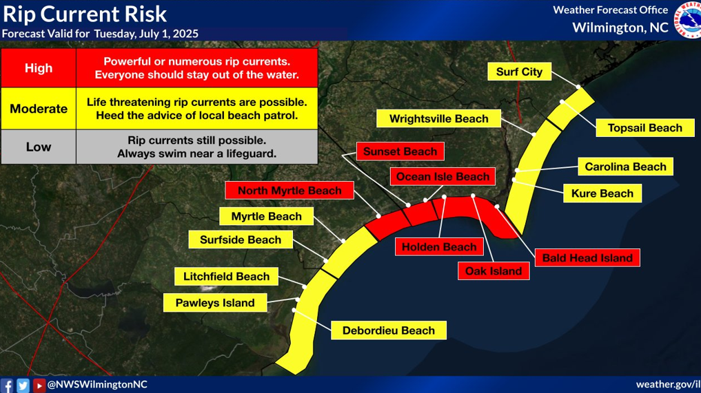 Rip current warnings issued for North Carolina, South Carolina beaches including Myrtle Beach, North Myrtle Beach