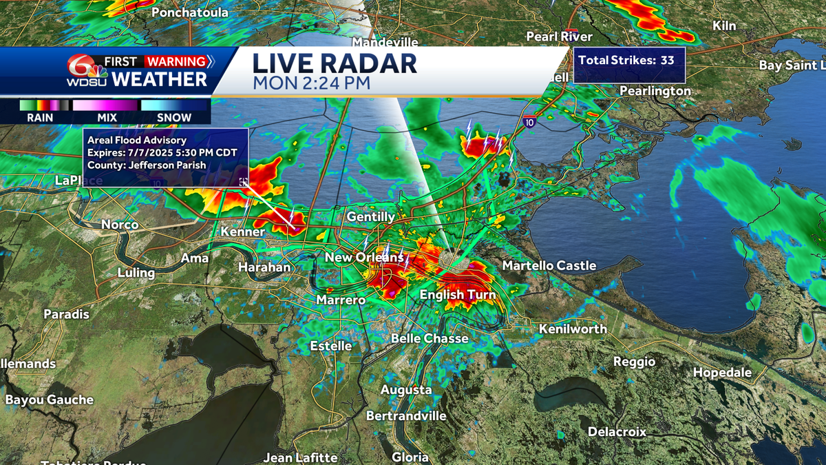 A Flood Advisory is in effect for much of New Orleans until 3:45 pm