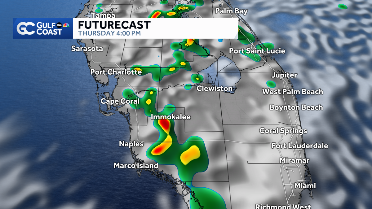 Inland showers and thunderstorms possible through the end of the week