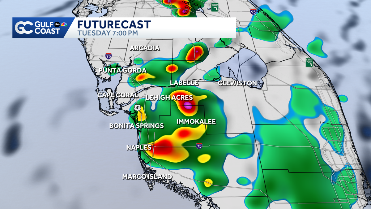 Showers and thunderstorms return to the Gulf Coast Tuesday