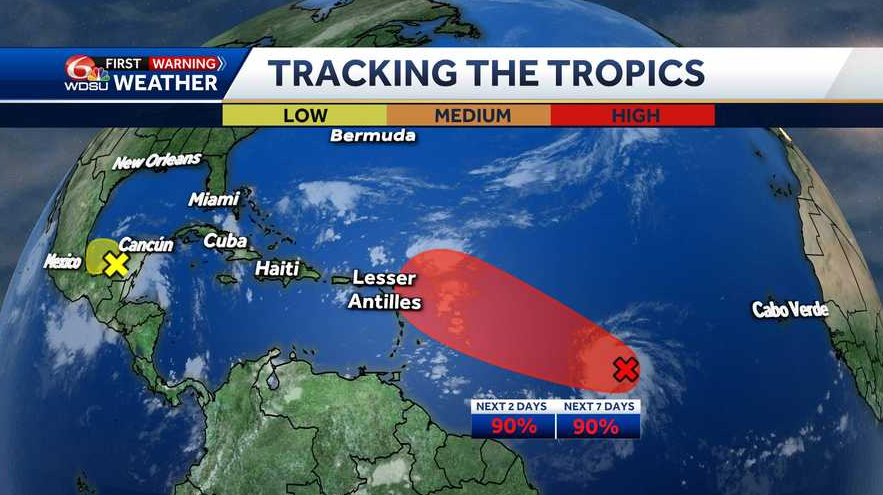 Two areas of interest being tracked--one in the Atlantic, one in the Gulf