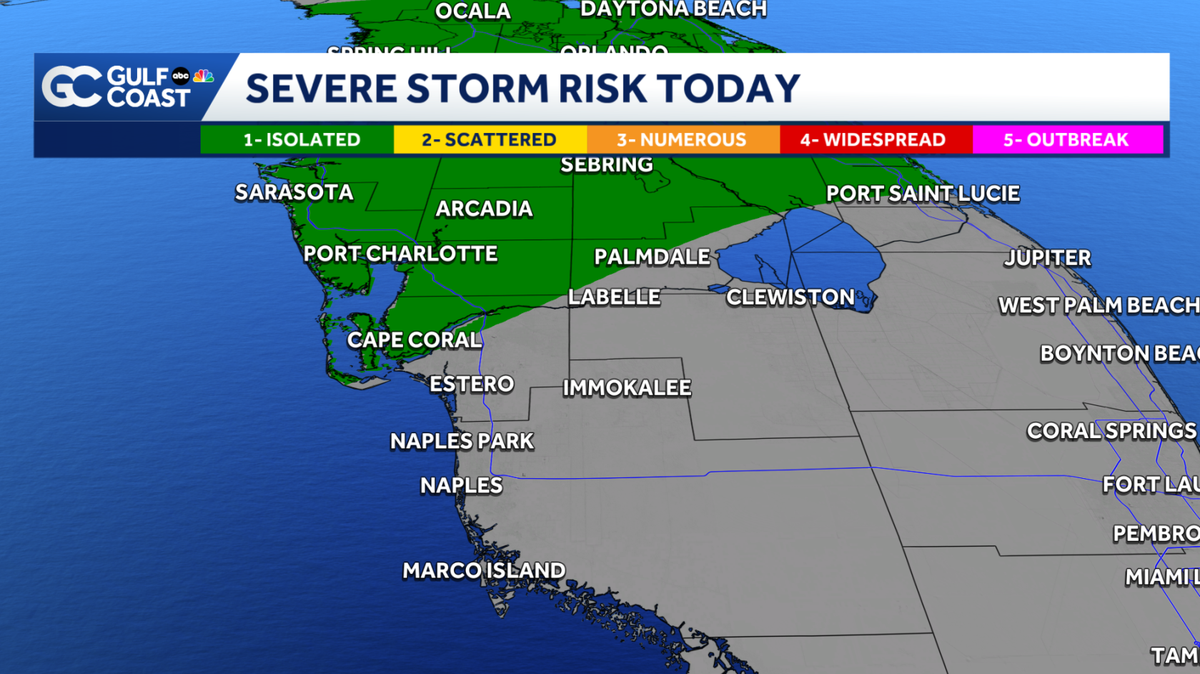 Showers and storms possible Sunday night for the Gulf Coast