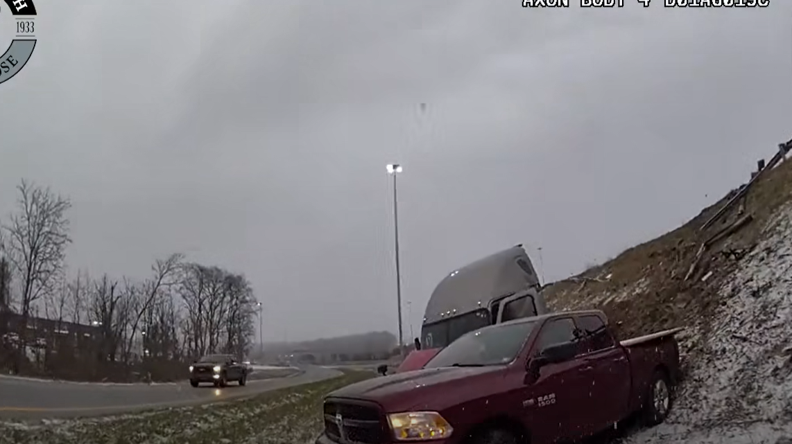 'I almost got hit by a truck': Video shows trucks falling off icy Ohio interstate