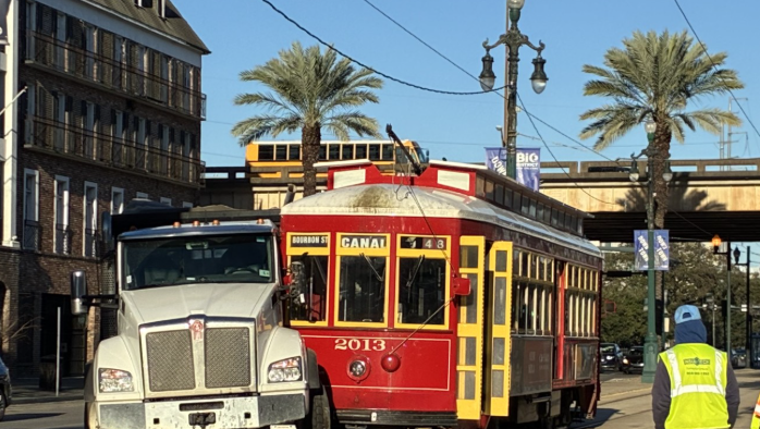 Two hospitalized after streetcar and truck crash on Canal Street