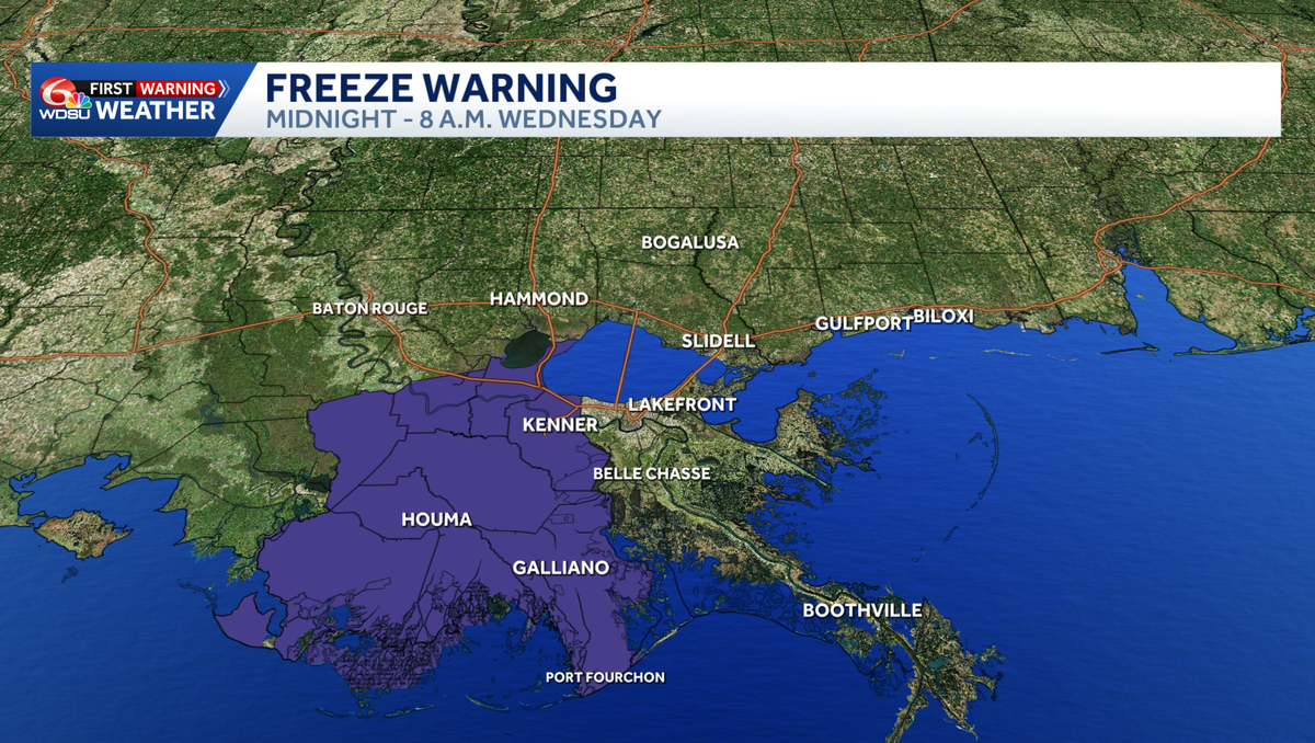 Freeze Warning issued for River and Bayou Parishes