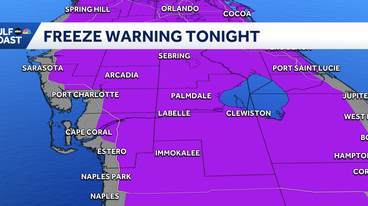 Freeze warnings for the Gulf Coast Tuesday morning