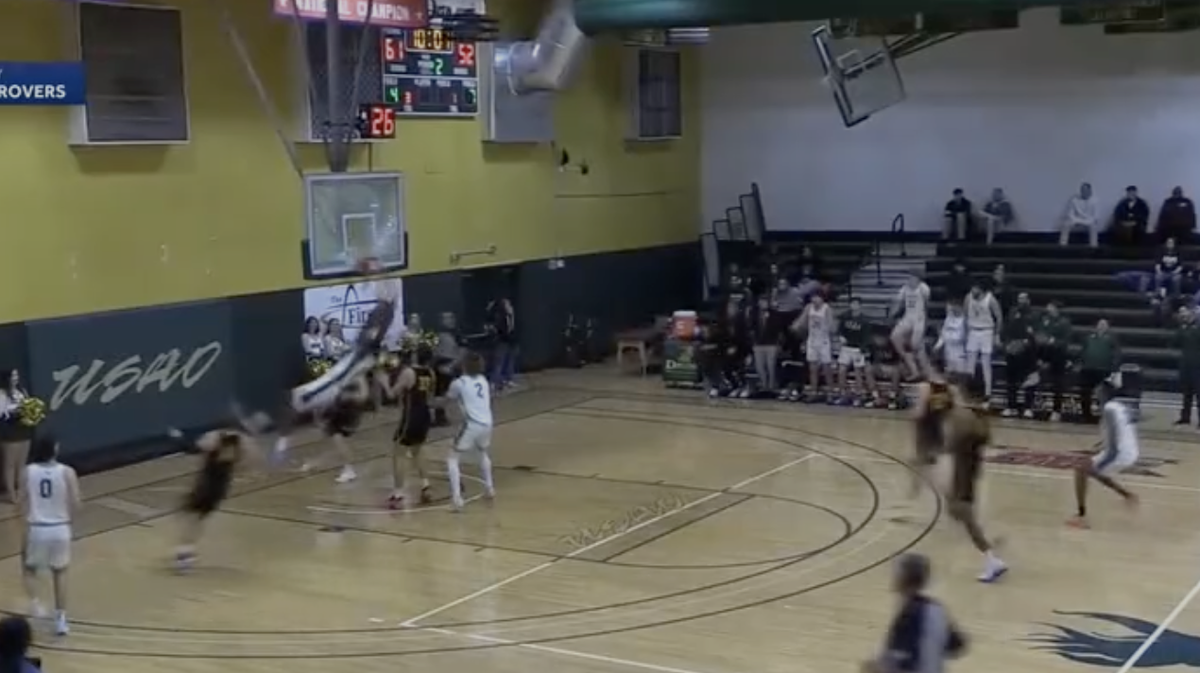 College basketball player shatters backboard with dunk