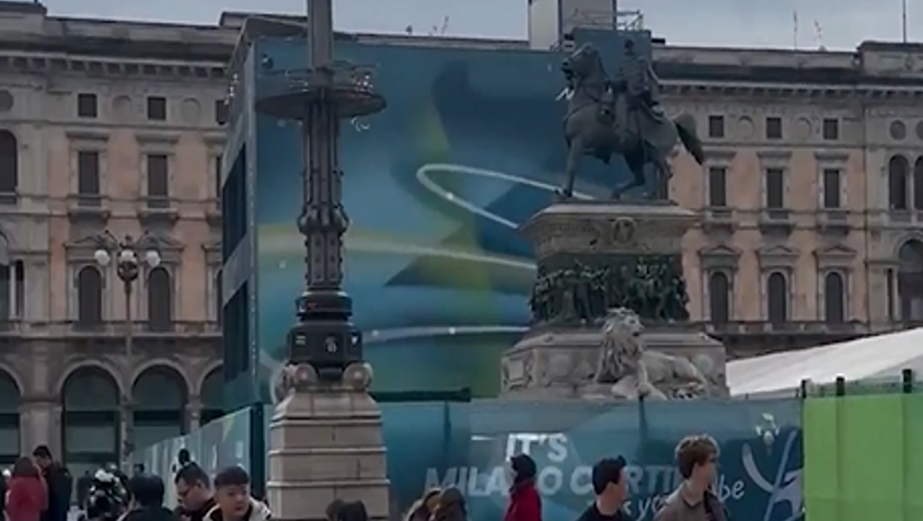 Fans from North Carolina wait to get their hands on merch while at the 2026 Milan Cortina Winter Olympics