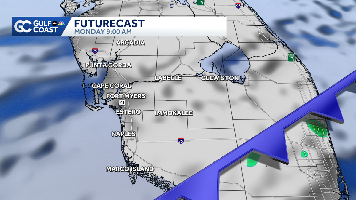 Rain exits the Gulf Coast Monday morning