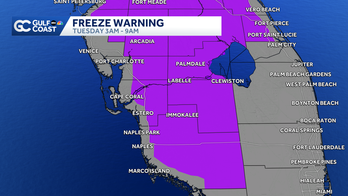 Cold air blows into Southwest Florida Monday