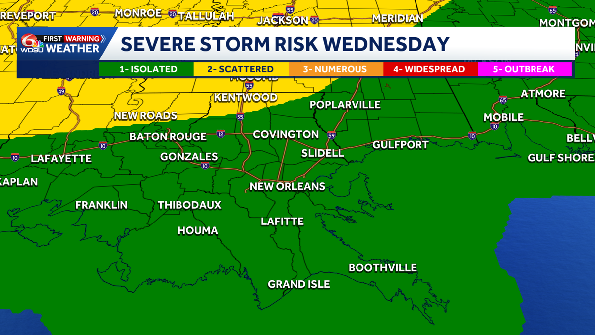 Severe weather threat for Southeast Louisiana late Wednesday into early Thursday