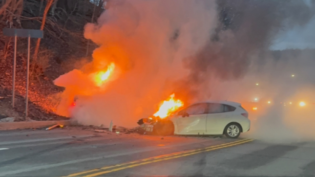 Person taken to hospital after fiery crash on Route 8 - WTAE