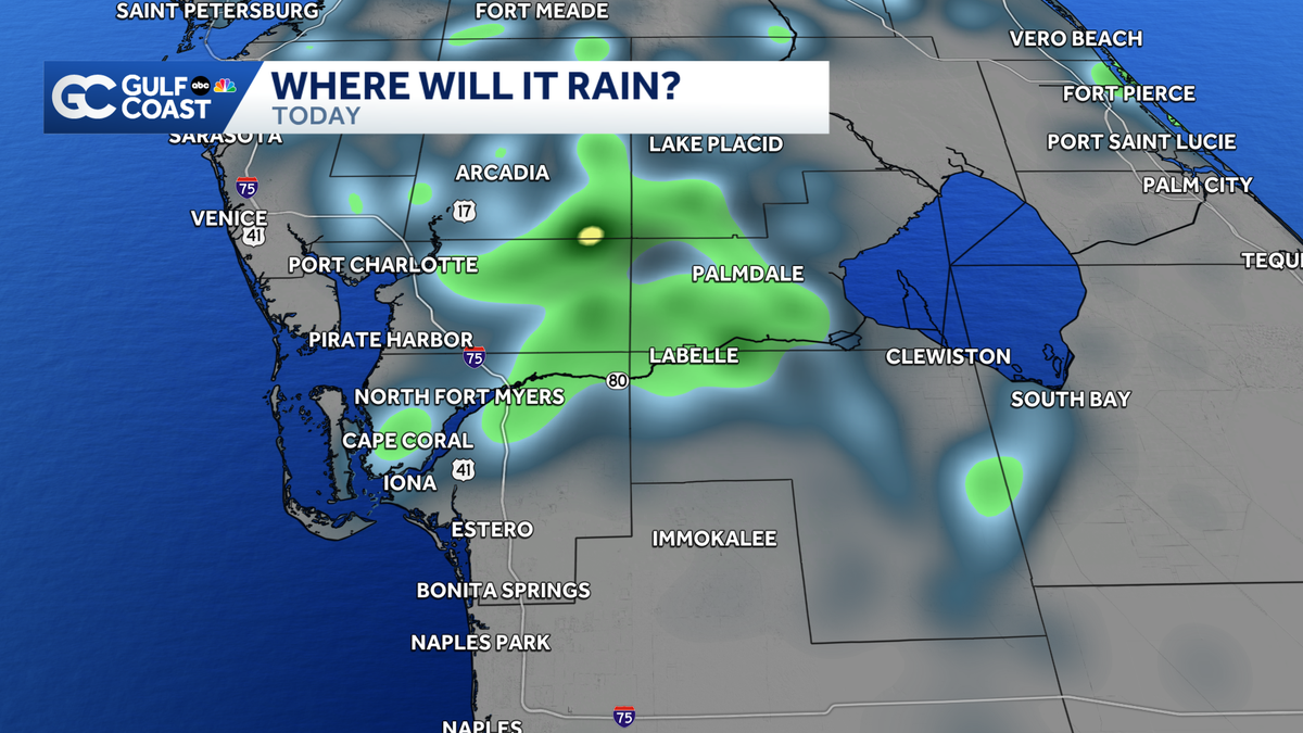 A few showers return to the Gulf Coast Wednesday