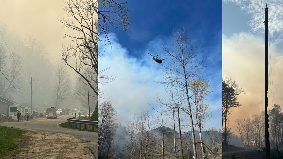 Wildfire burning in Western North Carolina in McDowell County