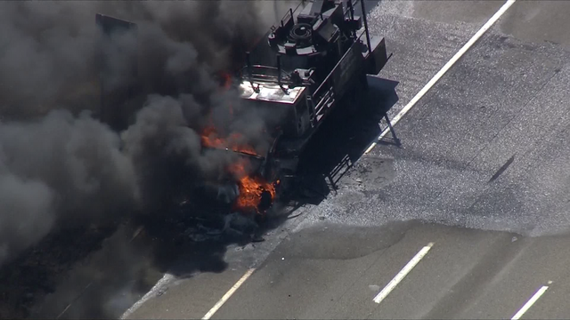 Sealcoating truck catches fire, causing traffic nightmare