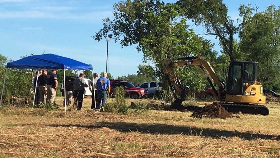 Investigators gathered Tuesday morning to possibly excavate an old root cellar in Picher, Oklahoma. (Photo provided by: KJRH)