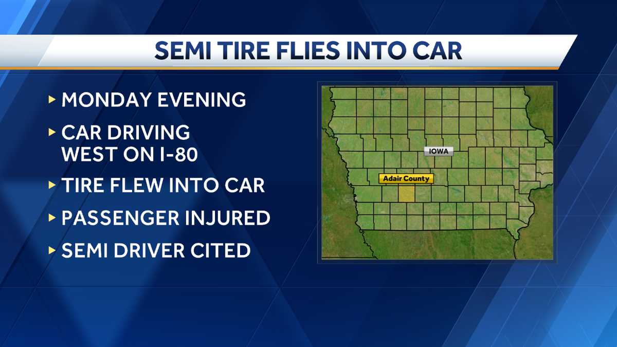 Two escape dangerous crash after semi-truck tire hits vehicle