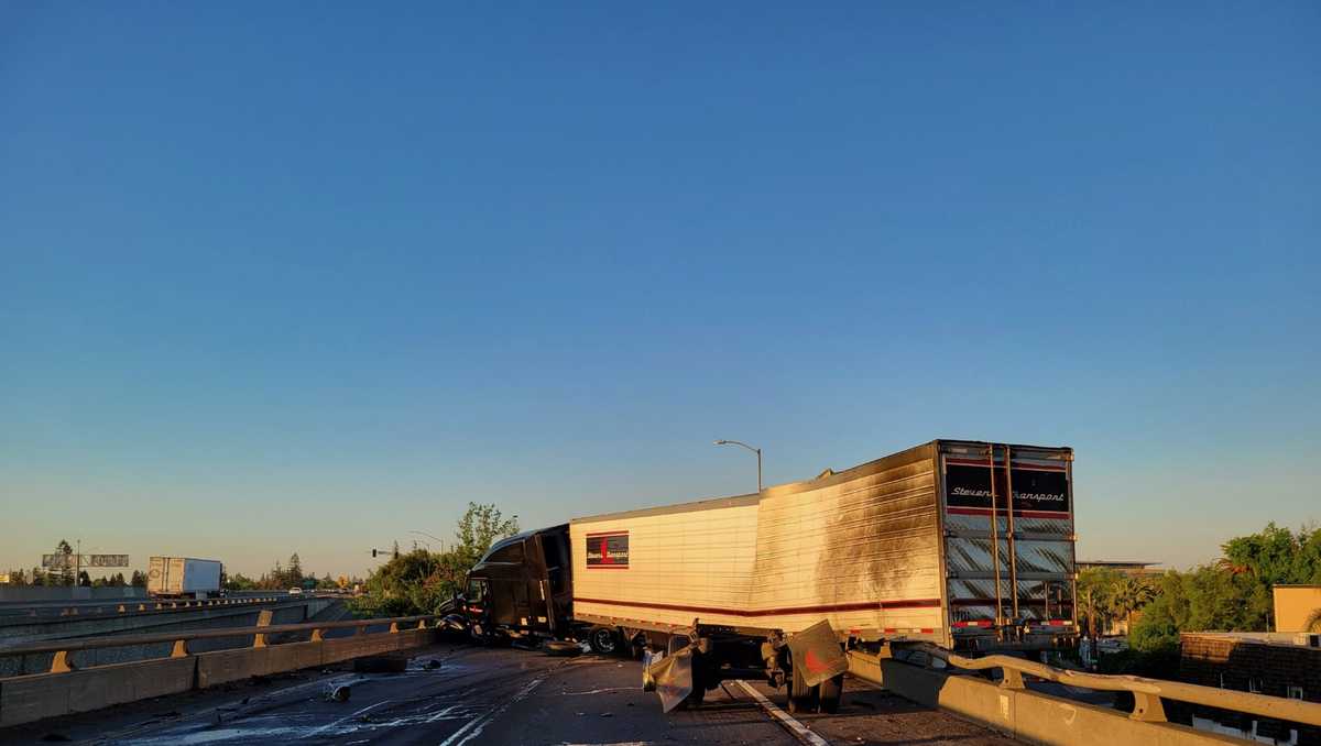 Jackknifed semi-truck closes southbound Business 80, CHP says