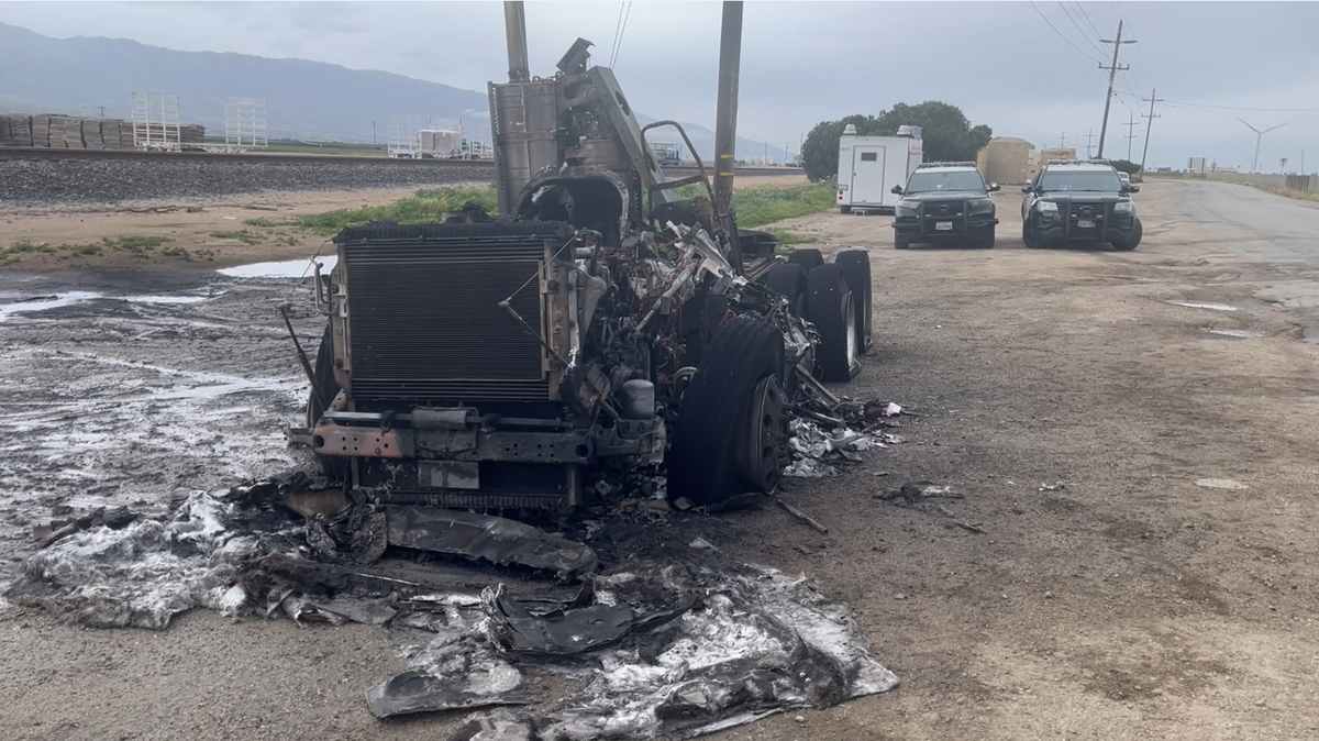 Semi-truck engulfed by fire on Highway 101