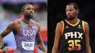 Noah Lyles (L), Kevin Durant (R)