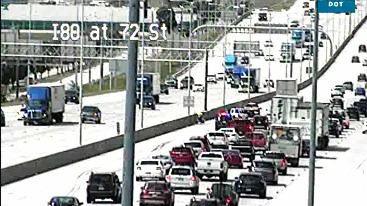 Traffic backed up on WB I-80 near 72nd Street after hit-and-run crash
