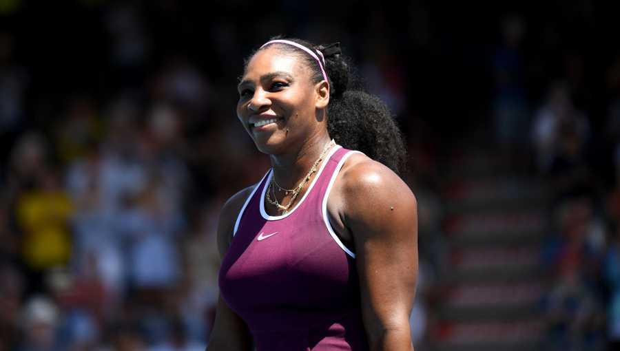 Serena Williams thanks the crowd after winning her quarter final match against Laura Siegemund of Germany during day five of the 2020 Women's ASB Classic at ASB Tennis Centre on January 10, 2020 in Auckland, New Zealand.