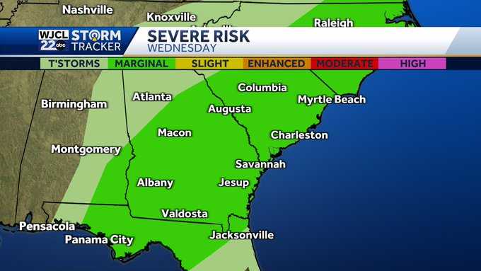 Georgia: Severe storms, isolated tornado possible Wednesday - WJCL