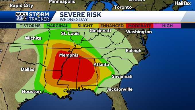 Severe weather to slam parts of the South on Wednesday, eyes the ...